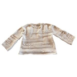 Magaschoni White Cropped Vintage Cottagecore Boxy Knit Textured Sweater Small